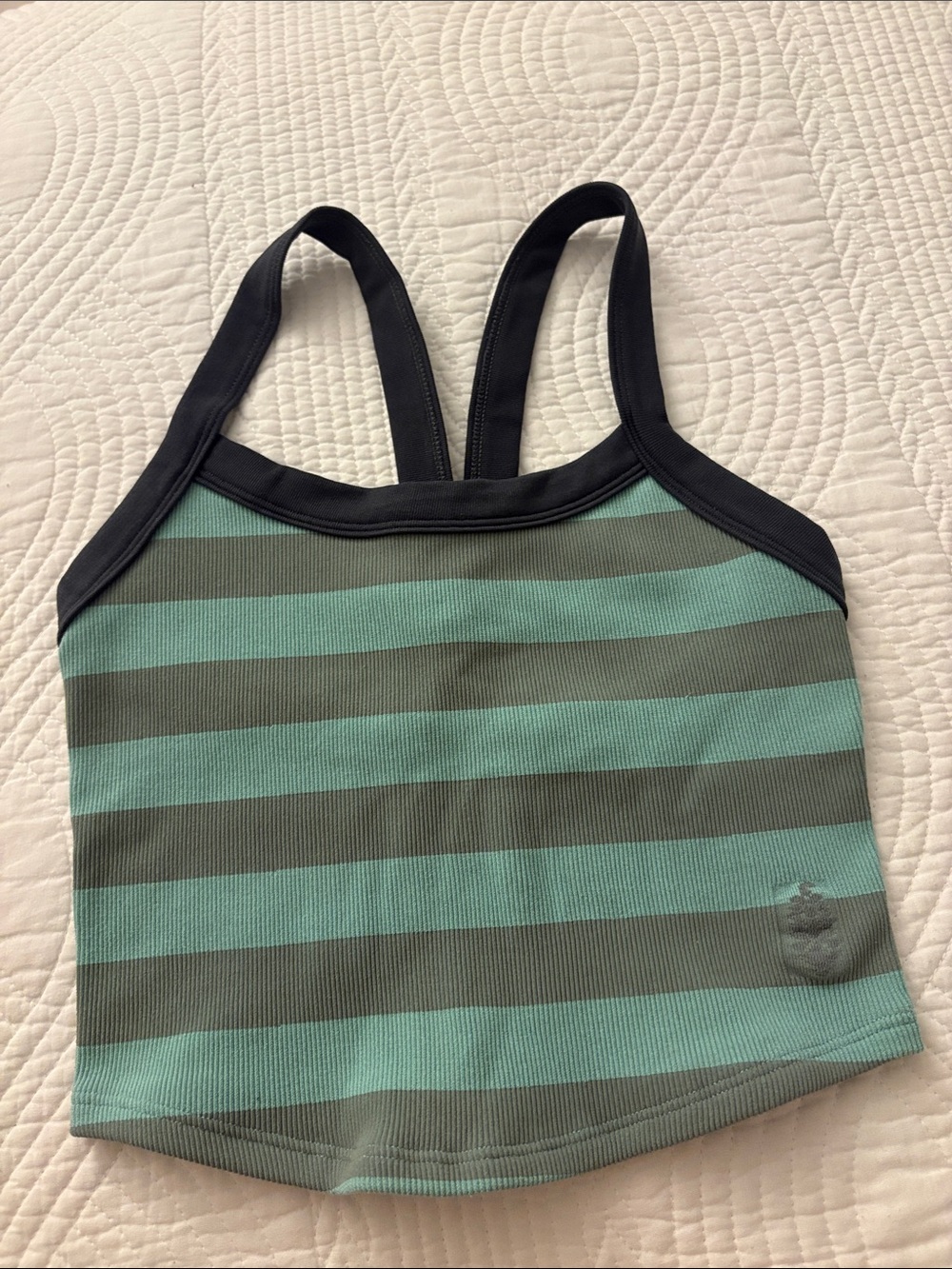 Free People Striped Mint & Gray Crop Tank with Black Trim